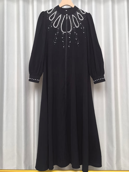 [Pearl Abaya] Elegant Pearl Rhinestone Abaya ABAYAS 8346 | Middle Eastern Fashion