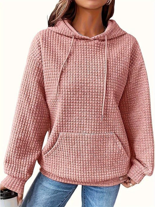 Cozy Oversized Hoodie – Waffle Long Sleeve, Loose Fit - D&M Boutique 