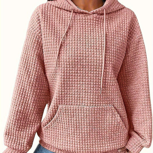 Cozy Oversized Hoodie – Waffle Long Sleeve, Loose Fit