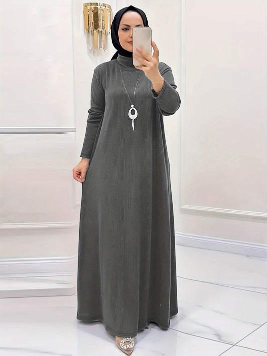 [Polyester Blend Casual Dress] Machine Washable Polyester & Spandex Blend Elegant Solid Color Long Casual Dress for Women - Perfect for All Seasons