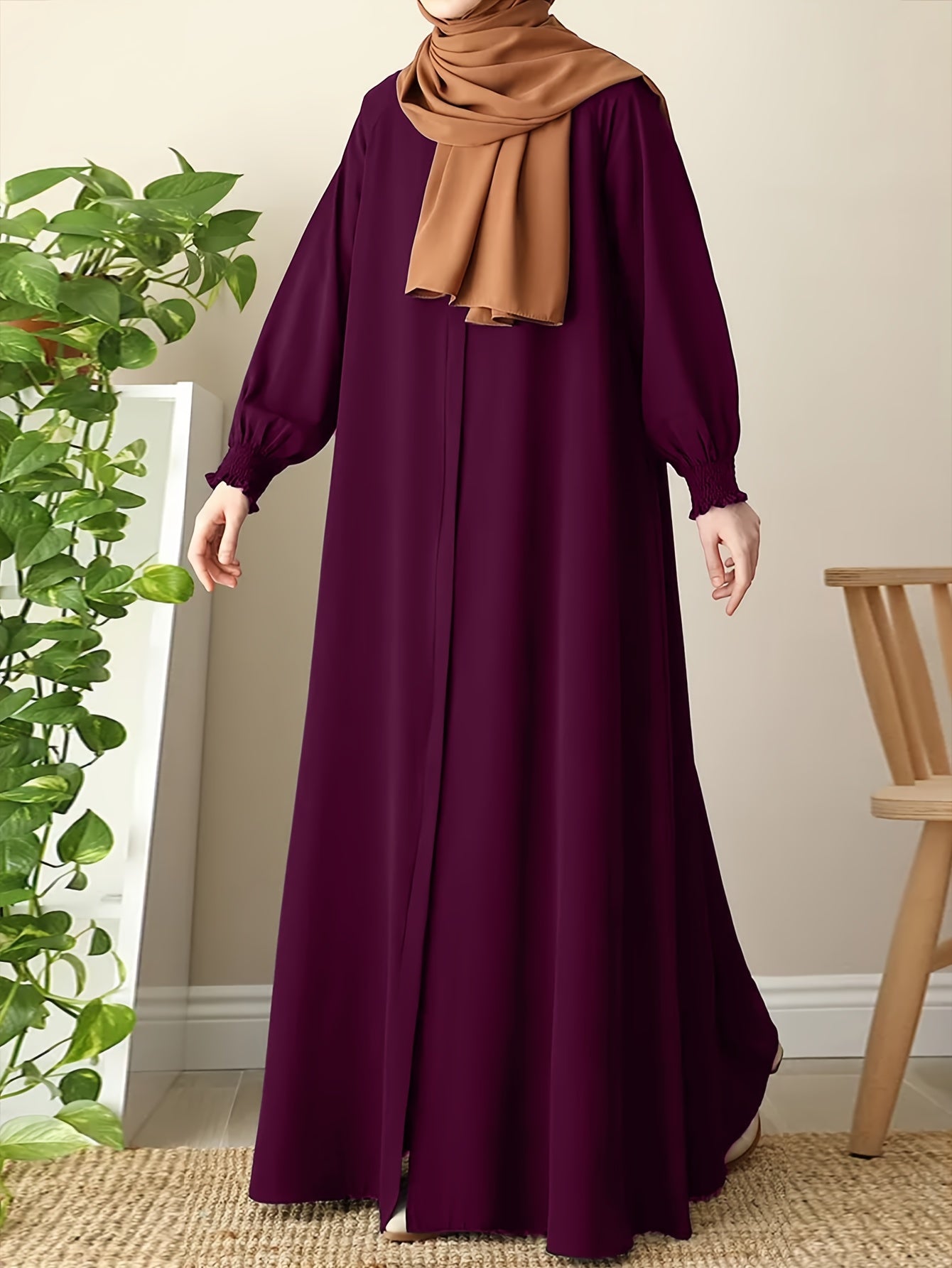 Middle Eastern Muslim Comfortable Solid Color Robe 8358